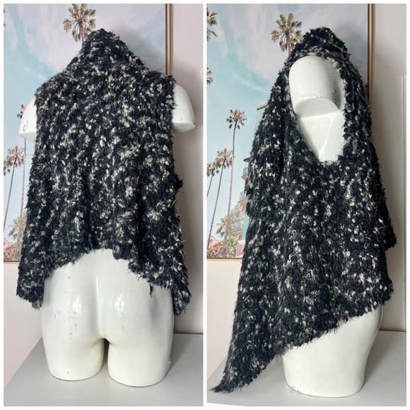 Kensie Black Grey Soft Cozy Textured Open Drape Waterfall Cardigan Vest Size XL - Picture 2 of 8